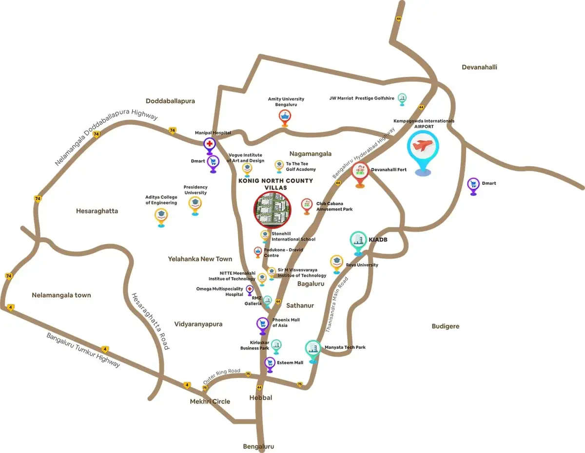 Konig North County location map highlighting Devanahalli connectivity